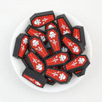 3D Skull Coffin Silicone Focal Beads Wholesale, Red Skeleton Halloween Design