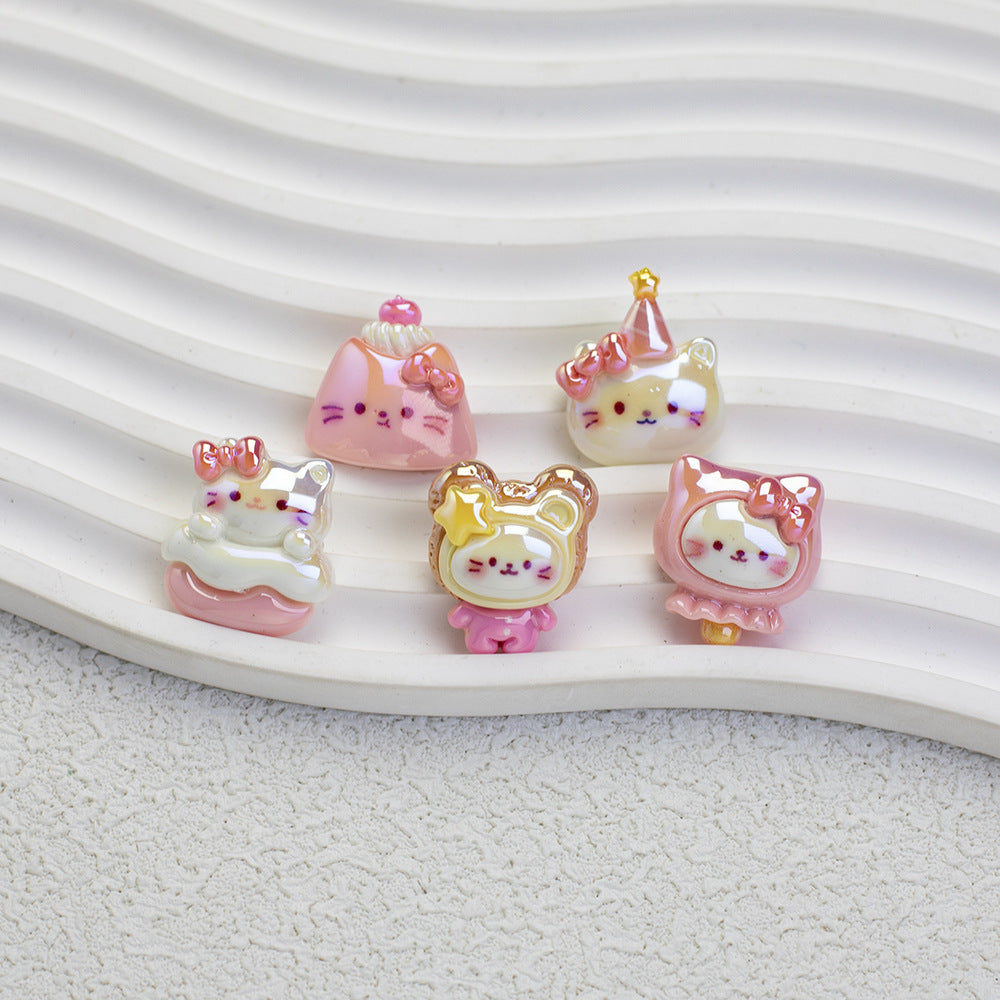 Glossy Plating Tiny Cute HK Kitten Resin Beads 10pcs 2