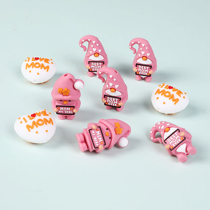 Silicone 3D Focal Beads Mothers Day Pink Hat Gnome Holding Sign