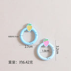 Strawberry Painted Circle Zinc Alloy Trigger Spring Keyrings 6pcs 32mm 3
