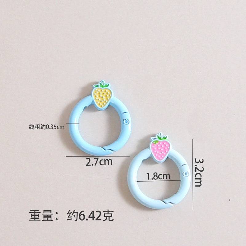 Strawberry Painted Circle Zinc Alloy Trigger Spring Keyrings 6pcs 32mm 3