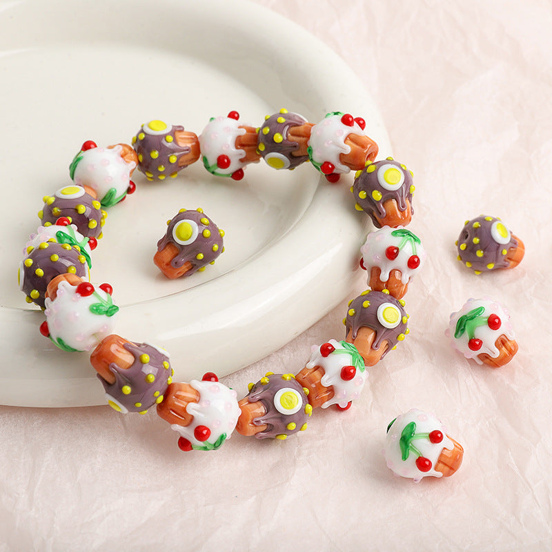 Dessert Theme Glass Cupcake Beads 15x13mm 5pcs 4