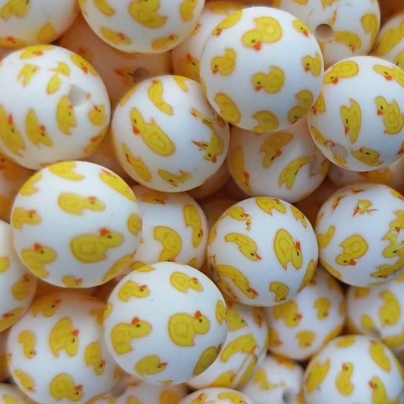 15mm Silicone Beads Multi Base Cute Duck Print 50pcs 8