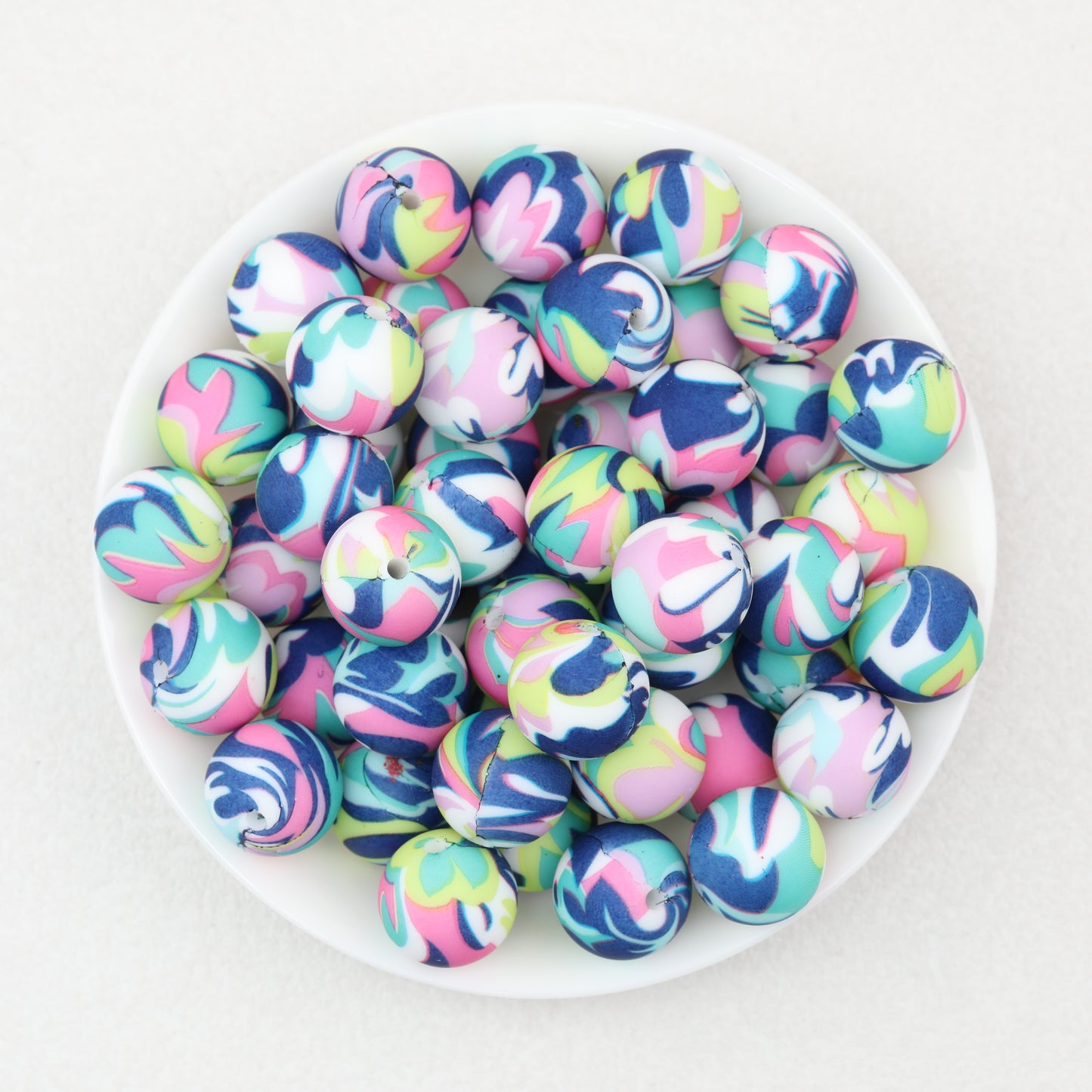 15mm Round Colorful Printed Silicone Beads 50pcs 3