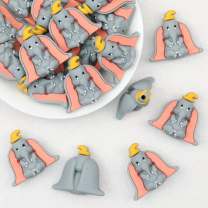 3D Gray Elephant Silicone Focal Beads with Big Ears 20pcs