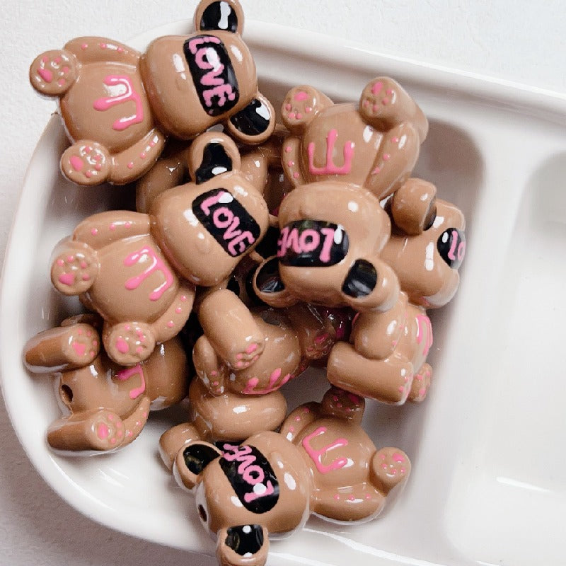Hand Painted Bear Acrylic Beads 33x22mm Glossy Pastel 5pcs 7