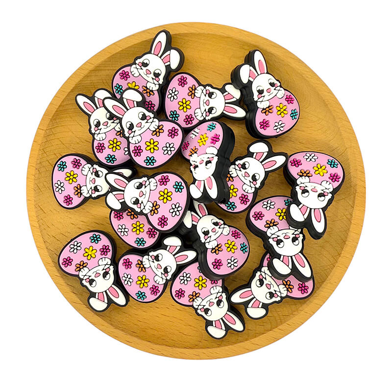 Silicone Focal Beads Easter Rabbit Holding Circle Base 2
