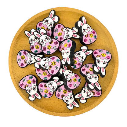 Silicone Focal Beads Easter Rabbit Holding Circle Base 2