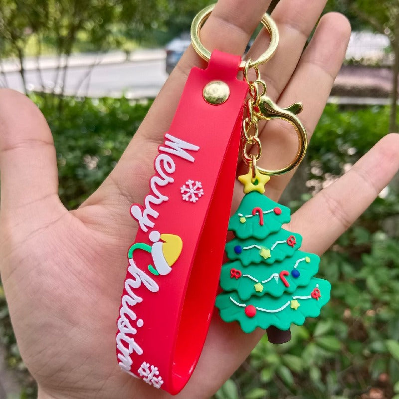 Silicone Christmas Keychain Cartoon Santa Snowman Tree Deer Charm 8