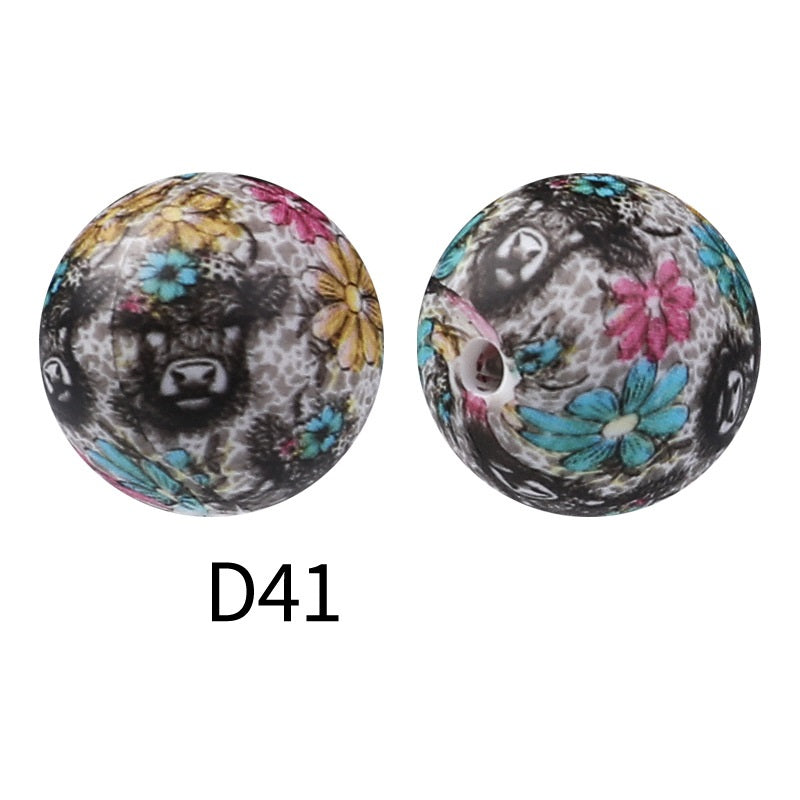 50Pcs 15mm Colored pattern printed silicone beads 43