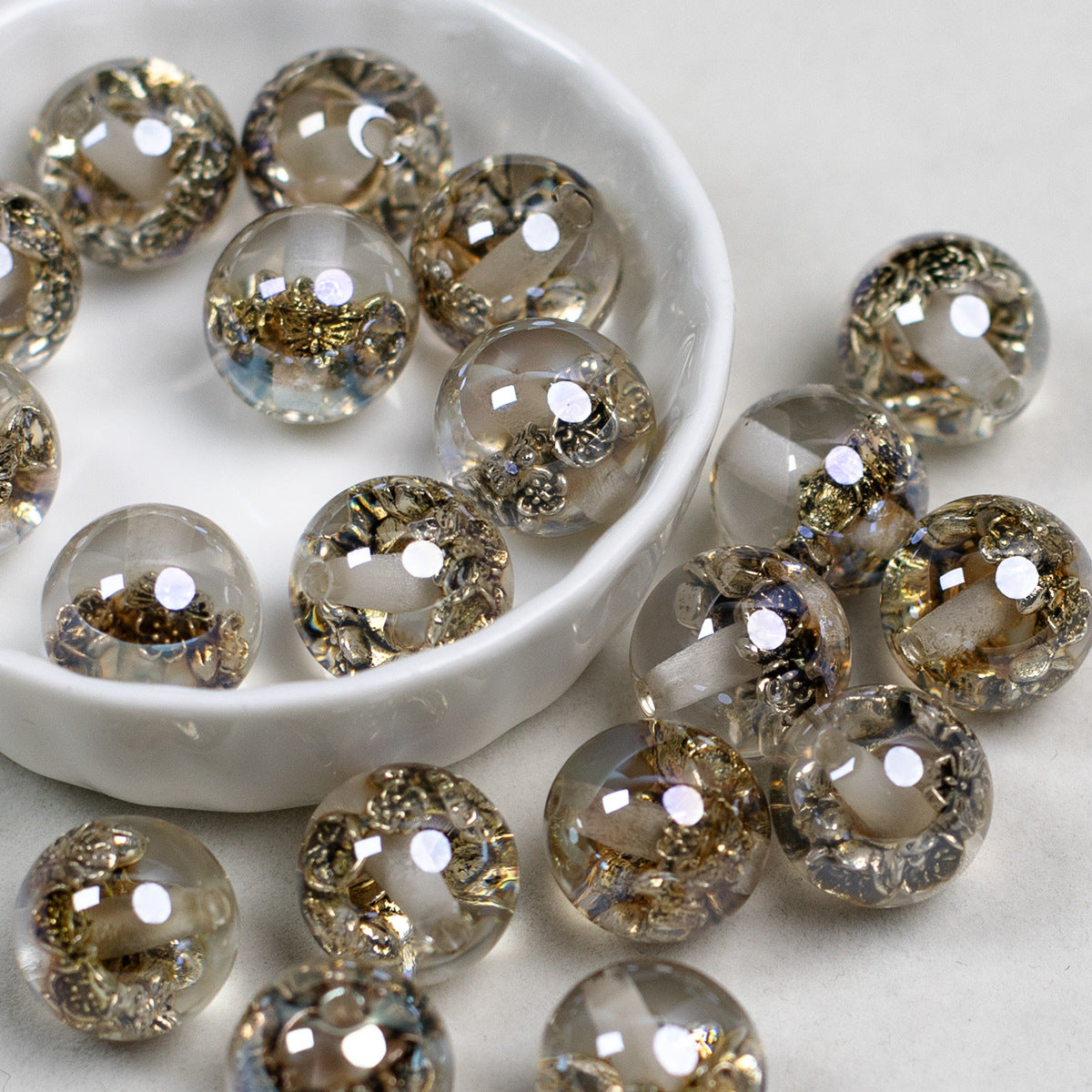 Clear Metallic Rose Round Resin Beads 16mm 10pcs 7