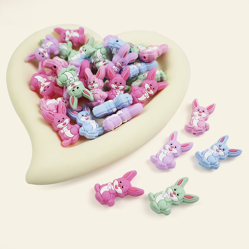 Silicone Focal Beads Rabbit Sitting Pose Long Ears 20pcs
