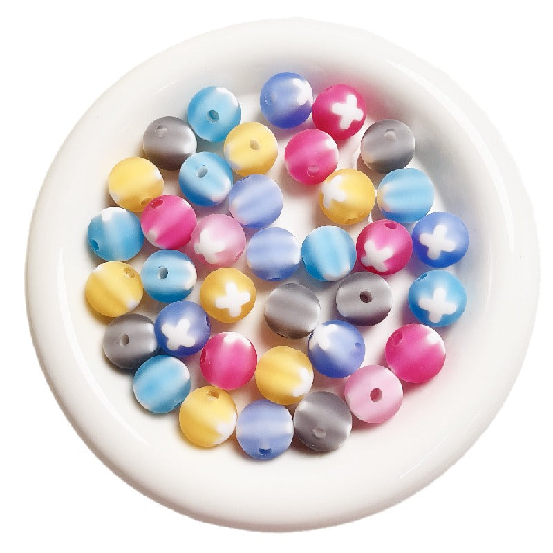 Frosted Round Acrylic Beads 16mm Bicolor White Cross 10pcs 3
