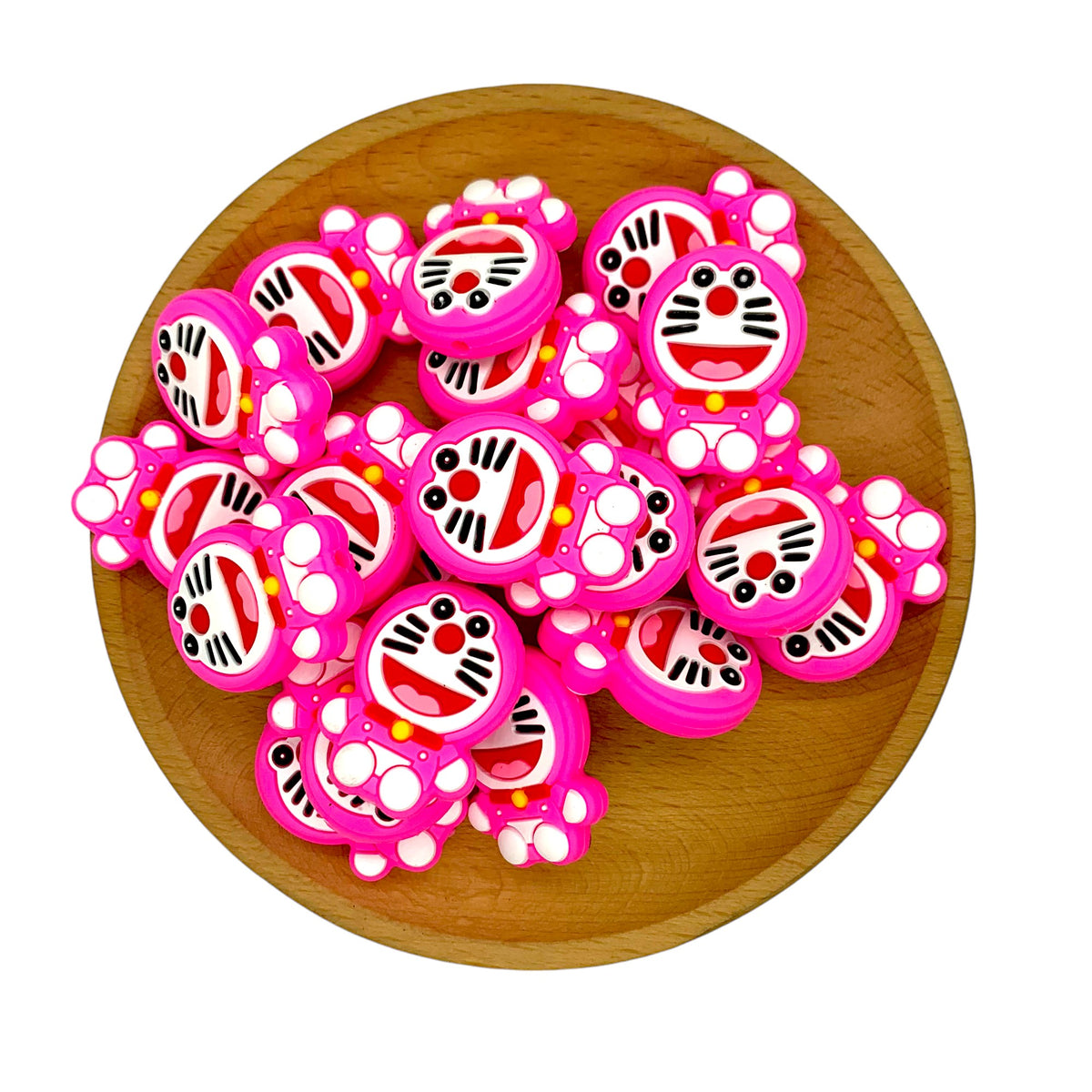 Silicone Focal Beads Doraemon Holding Hands Bright Pink 20pcs 2