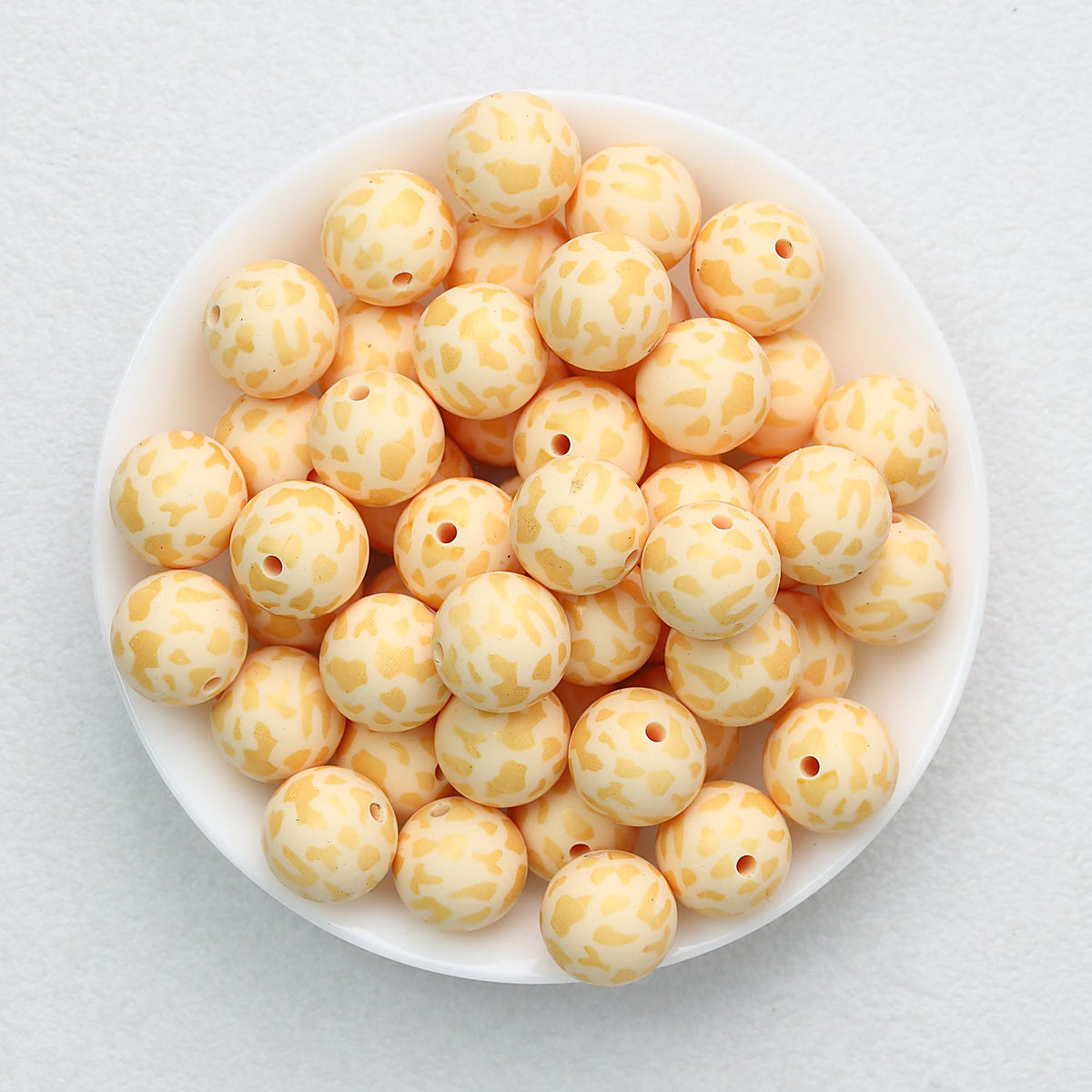 15mm Leopard Pattern Silicone Round Beads 50pcs - Golden Cow Yellow