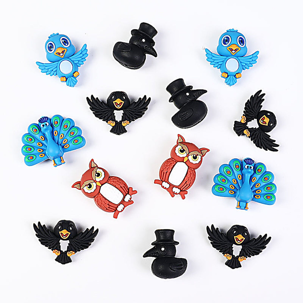 3D Bird Silicone Focal Beads Owl Peacock Cute Animal Charms 20pcs