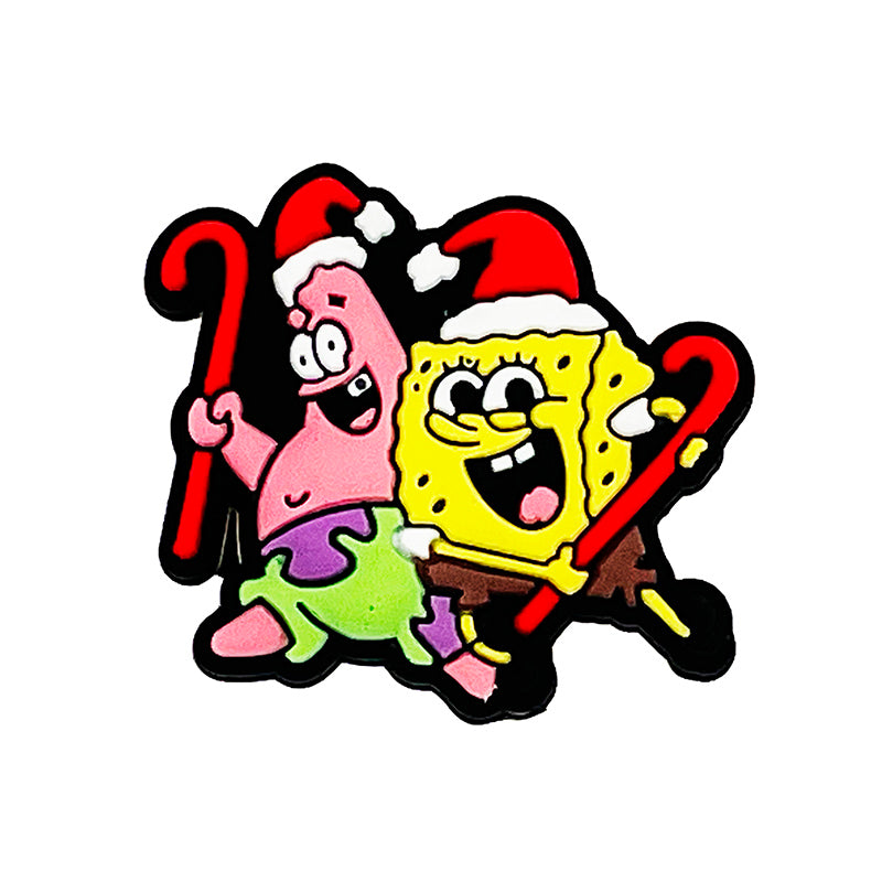 Silicone Focal Beads Christmas SpongeBob And Patrick Star Holding Candy Canes 20pcs