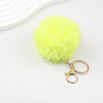 Pom Pom Keychain Fluffy Imitation Rex Rabbit Fur Ball 8cm With Lobster Clasp - 2# yellow