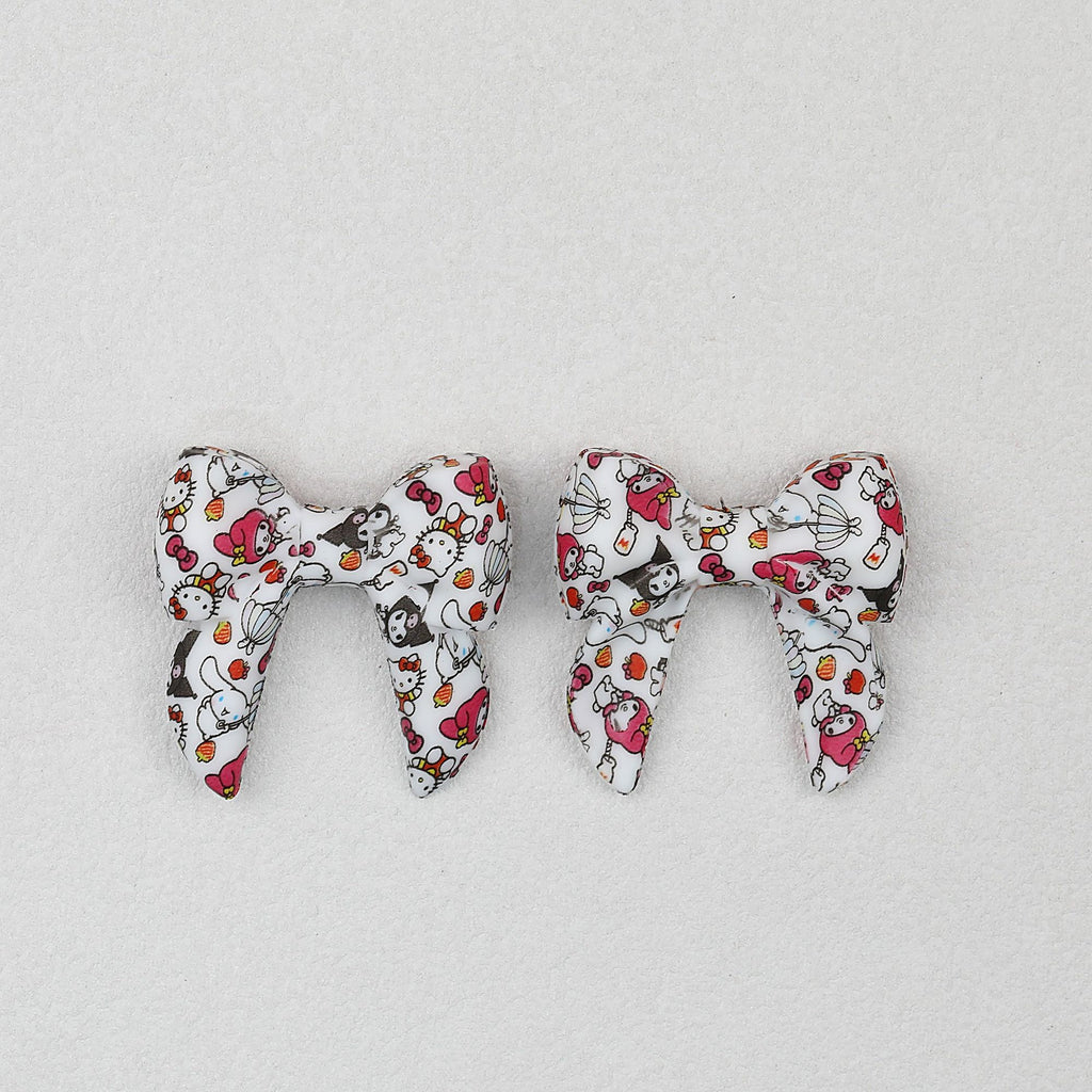 3D Printed Bow Shape Silicone Beads Colorful Pattern 10pcs - 1
