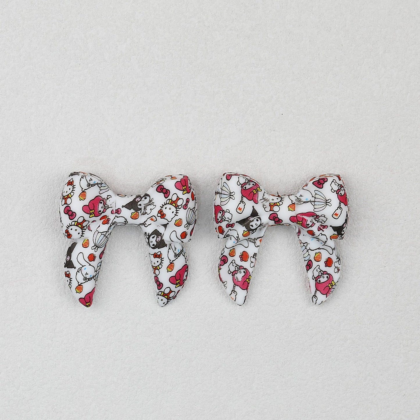 3D Printed Bow Shape Silicone Beads Colorful Pattern 10pcs - 1