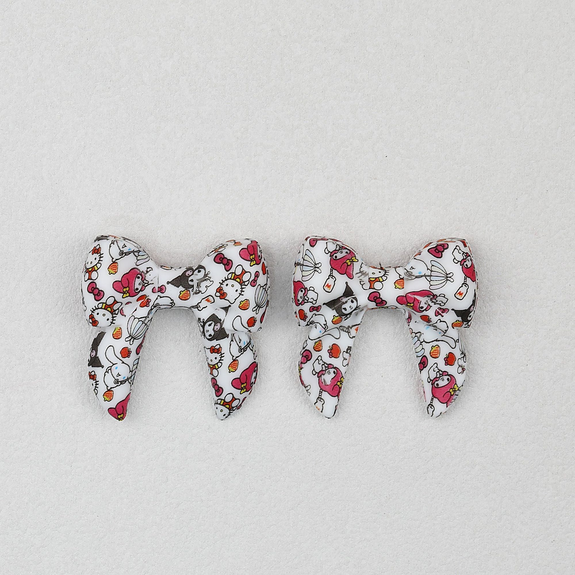 3D Printed Bow Shape Silicone Beads Colorful Pattern 10pcs - 1