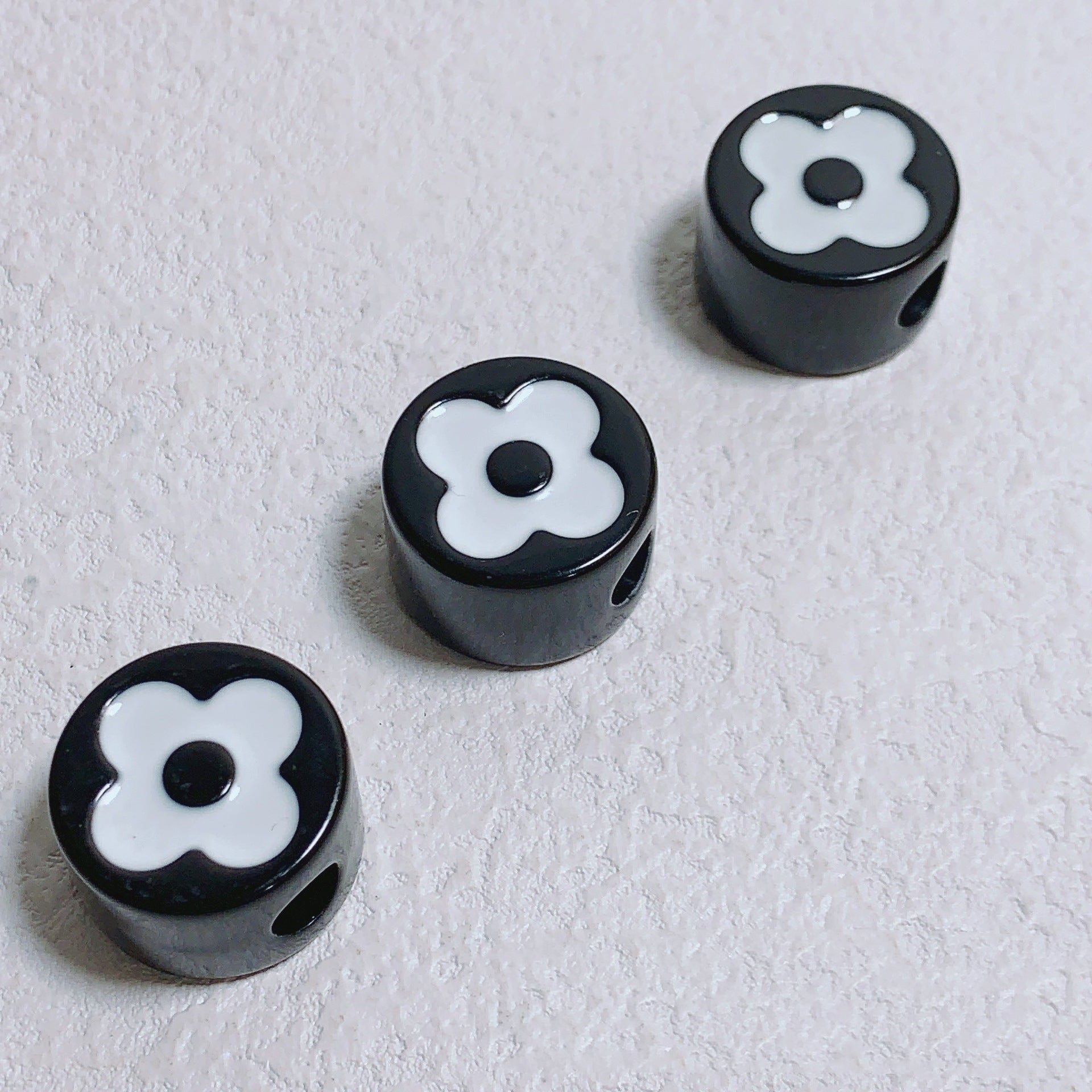 Painted Round Square Acrylic Beads 14mm 21mm Clover Pattern Enamel 10pcs 5