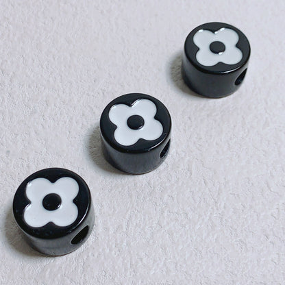 Painted Round Square Acrylic Beads 14mm 21mm Clover Pattern Enamel 10pcs 5
