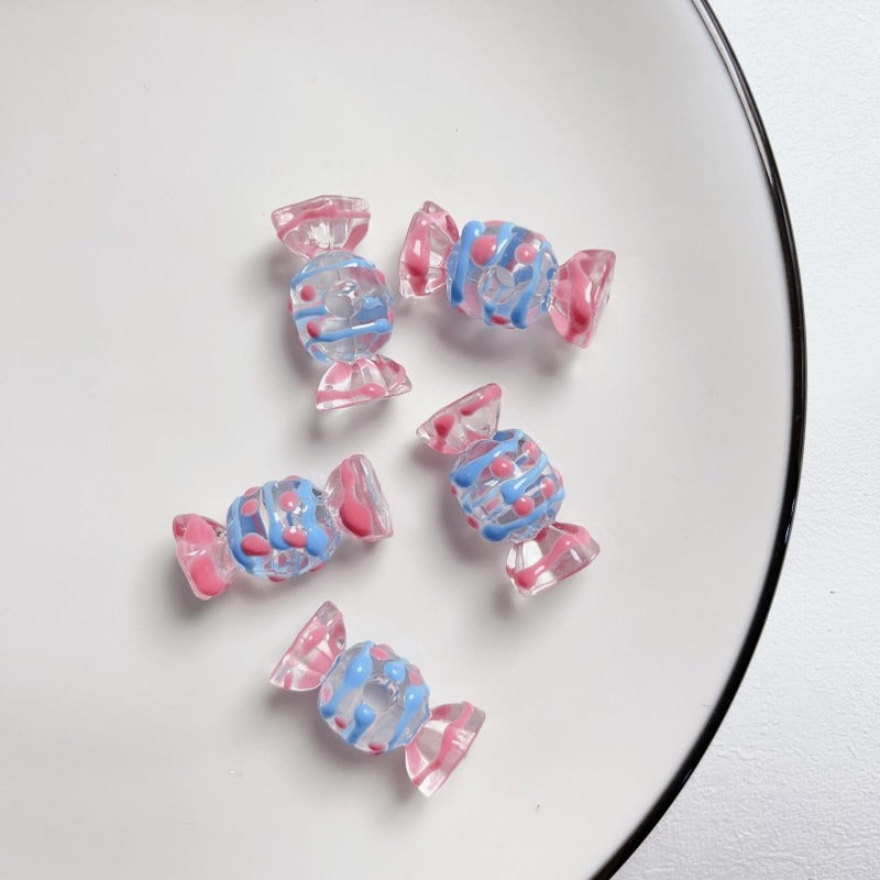 Hand Painted Wave Point Candy Acrylic Beads 14mm 5pcs 6