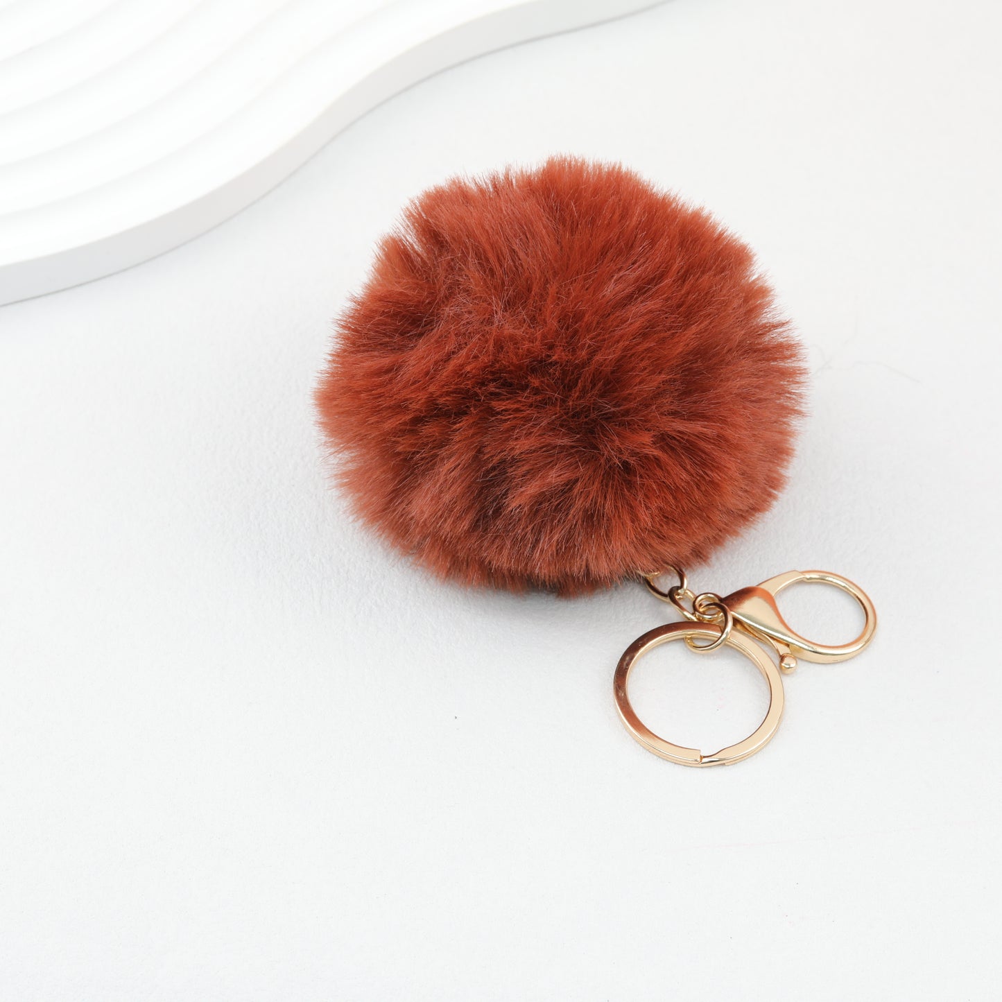 Pom Pom Keychain Fluffy Imitation Rex Rabbit Fur Ball 8cm With Lobster Clasp