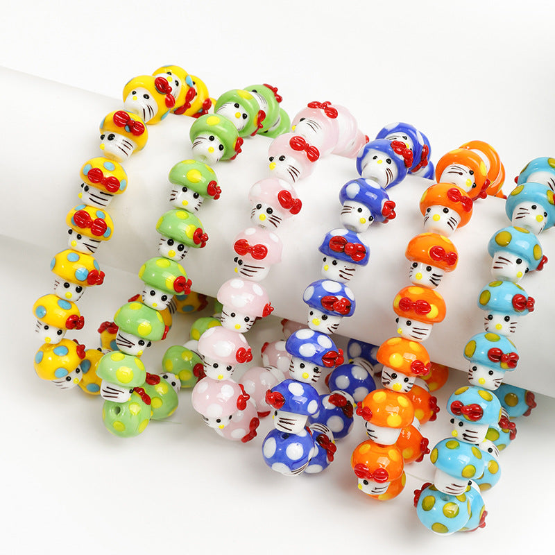 Cartoon Mushroom Shaped Glass Beads 12x16mm 5pcs