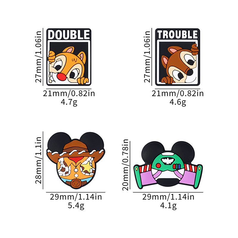 Silicone Focal Beads Disney Chipmunks Mickey Mouse Double Trouble Text 20pcs 10