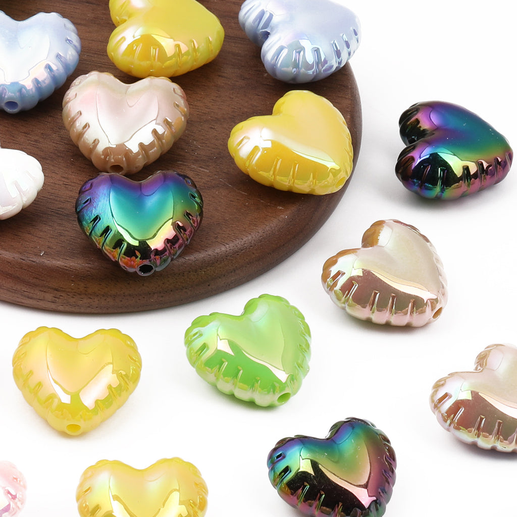 Vintage Style 21mm Heart Balloon Acrylic Beads Iridescent 50pcs