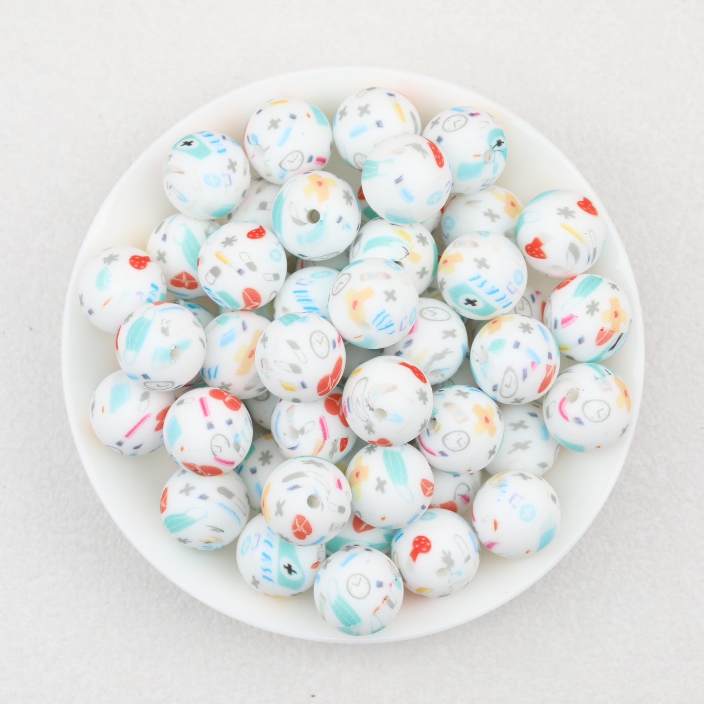 Nurse Theme 15mm Printed Silicone Beads 50pcs 4