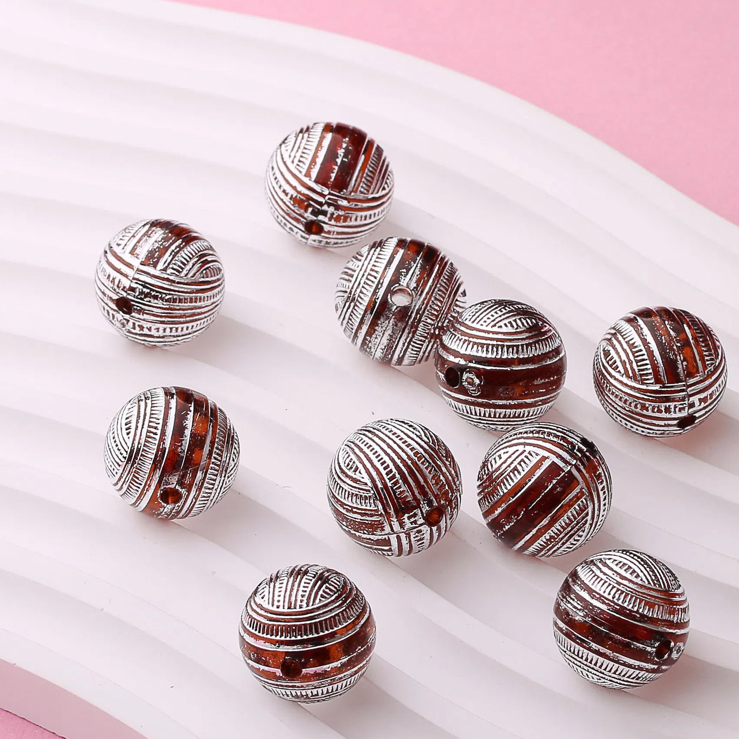 Silver Plating Yarn Ball Acrylic Beads 16mm Mixed Colors 20pcs 8