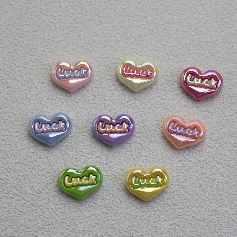 Glossy Plating Luck Heart Resin Beads 17.3x23mm Pastel Colors 10pcs 3