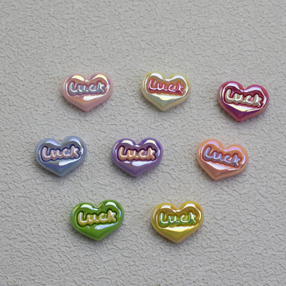Glossy Plating Luck Heart Resin Beads 17.3x23mm Pastel Colors 10pcs 3