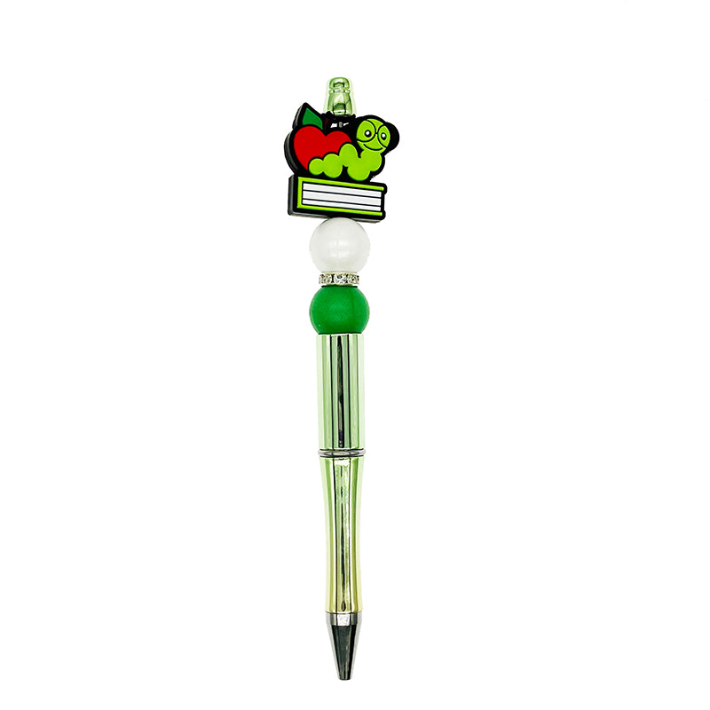 Silicone Focal Beads Caterpillar Green Critter on Apple on Book Stack 20pcs 3