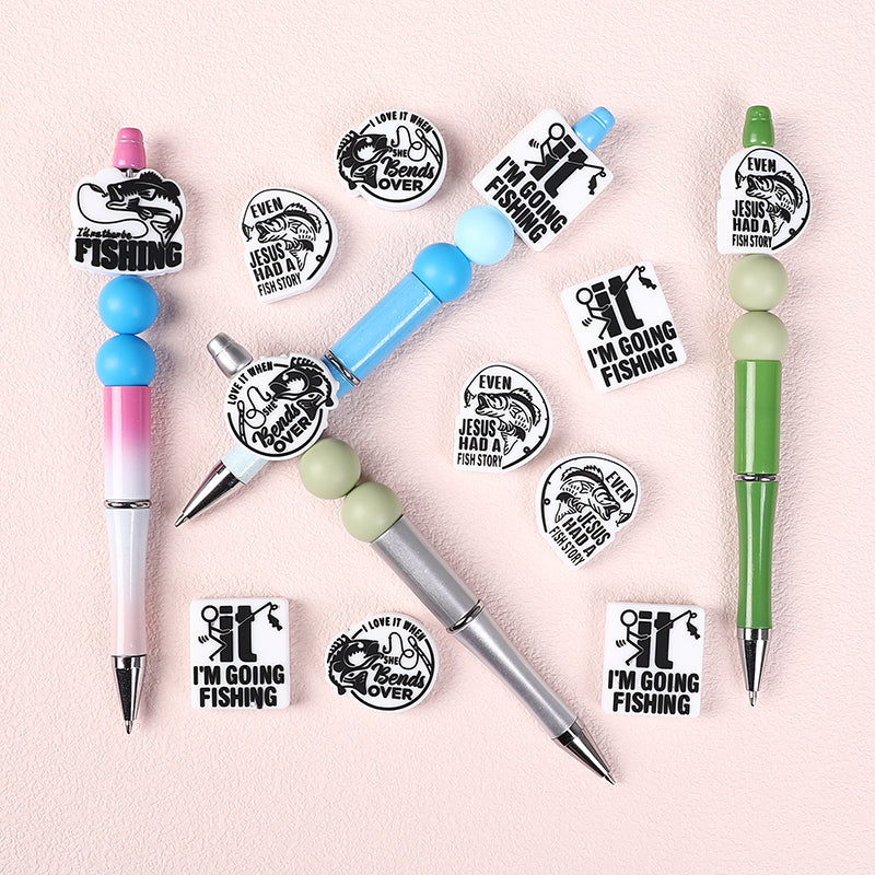 Silicone Focal Beads Fishing Theme Bold Fish and Hook Designs 20pcs 7