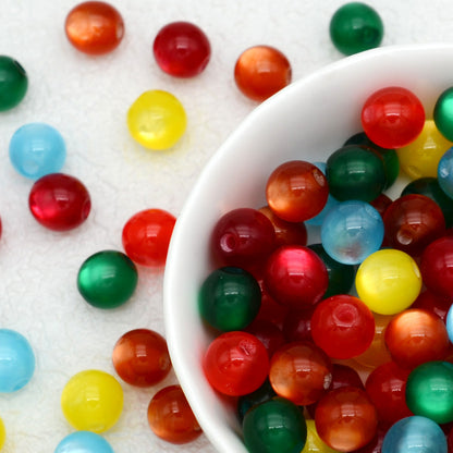 Jelly Color Imitation Cat Eye Resin Round Beads 8mm 10mm 100pcs