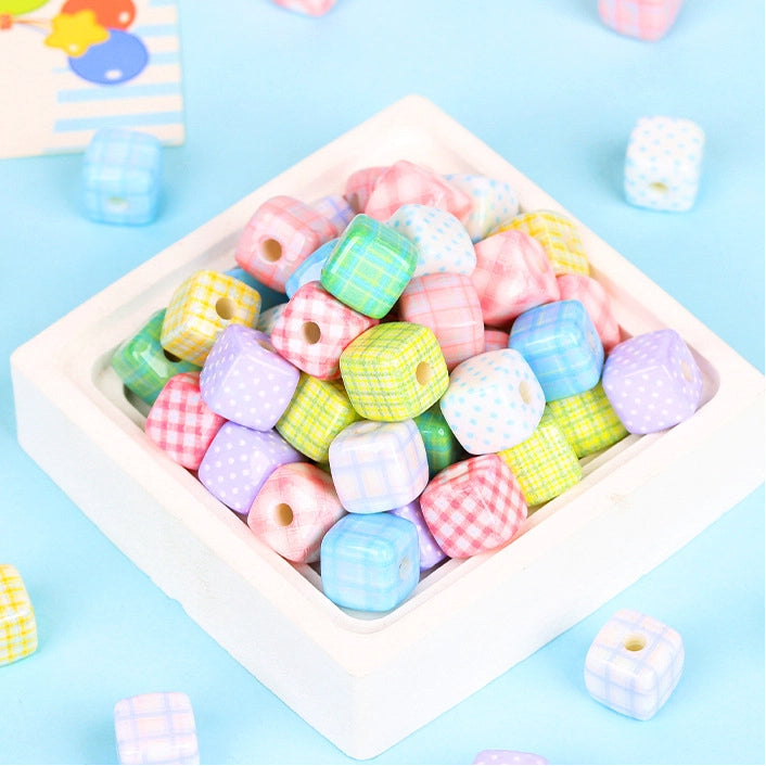 Fresh Striped Pattern Acrylic Square Beads 14mm Pastel Mixed 10pcs 4