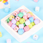 Fresh Striped Pattern Acrylic Square Beads 14mm Pastel Mixed 10pcs 4