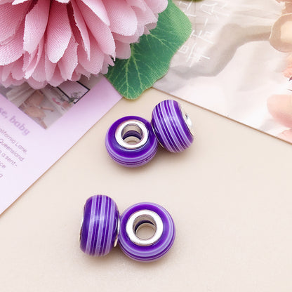 Acrylic Round Spacer Beads 14mm Rainbow Stripe Large Hole 50pcs 22