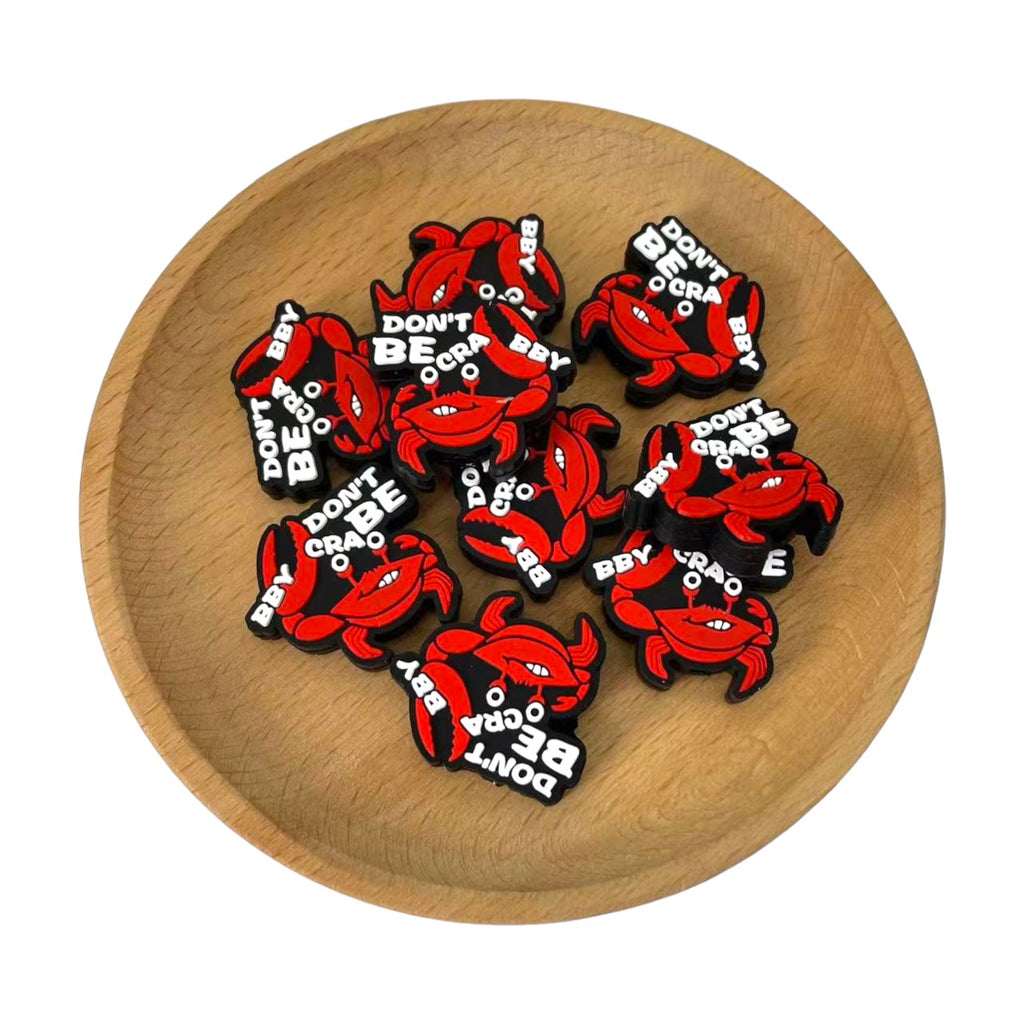 Silicone Focal Beads Crab With Cheeky Eyes And Text DON'T BE CRABBY 20pcs 2
