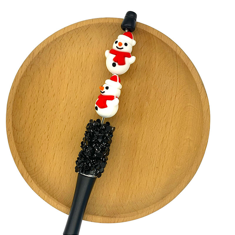 Silicone 3D Focal Beads Christmas Snowman Wearing Santa Hat and Scarf 2