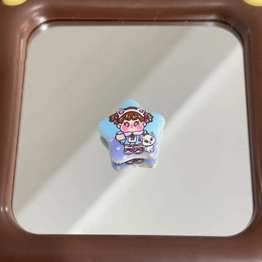 Star Shaped Acrylic Beads 25mm Cartoon Sweet Girl Printed 10pcs 2