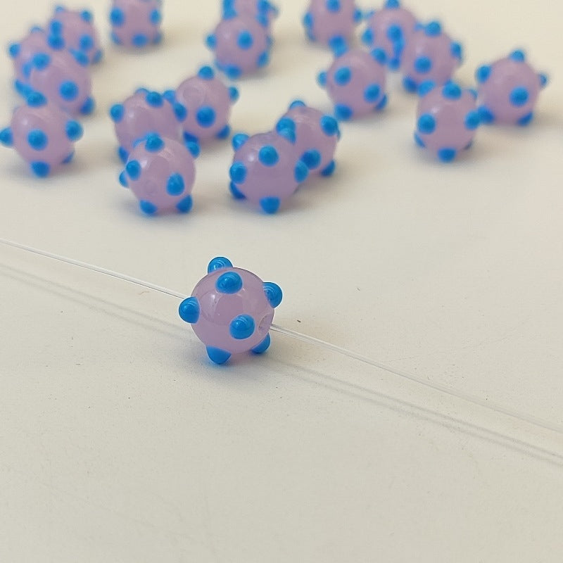 Lampwork Glass Beads Sea Urchin 11mm Handmade Polka Dotted 14pcs 14