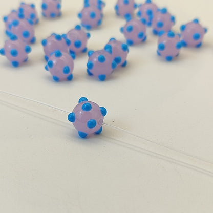 Lampwork Glass Beads Sea Urchin 11mm Handmade Polka Dotted 14pcs 14