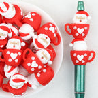 3D Santa Cup Silicone Focal Beads Wholesale, Red Christmas Head Design
