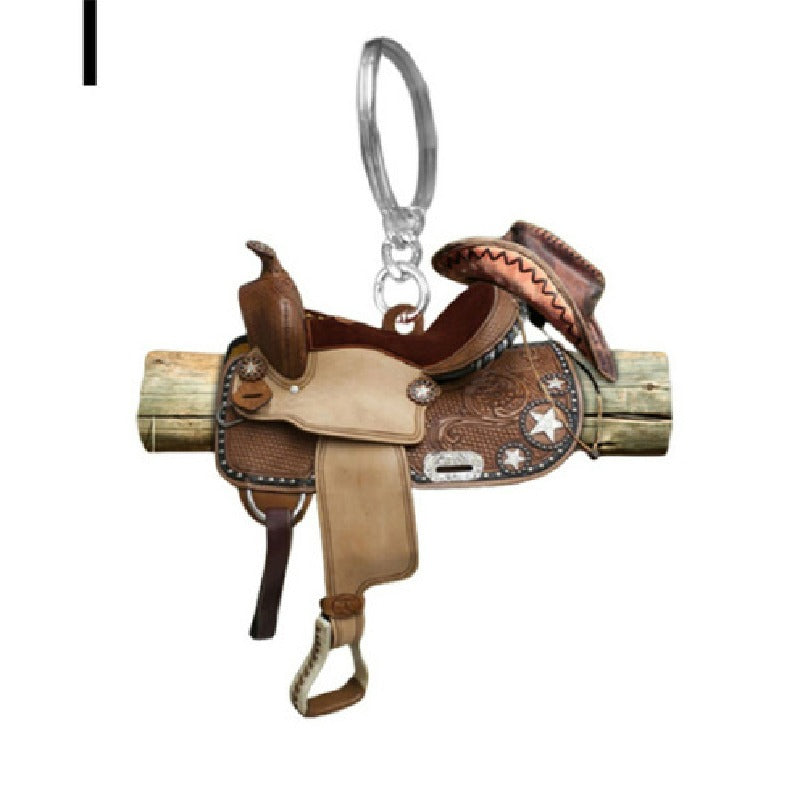 Acrylic Saddle Keychain Vintage Western Cowboy Style 13