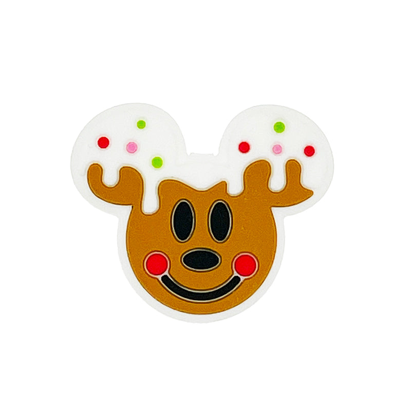Silicone Focal Beads Winter Reindeer Face White Antlers 20pcs